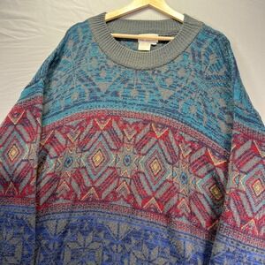 Vintage Grandpa Sweater Mens Large Wool Blend Geometric Aztec Southwestern